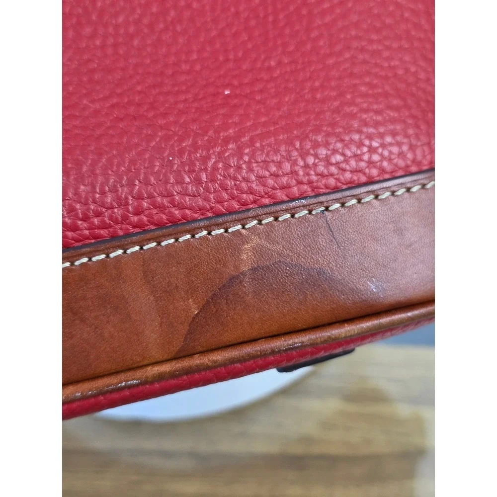 Dooney & Bourke Red Pebble Grain Leather Zip Zip Domed Satchel Crossbody Bag